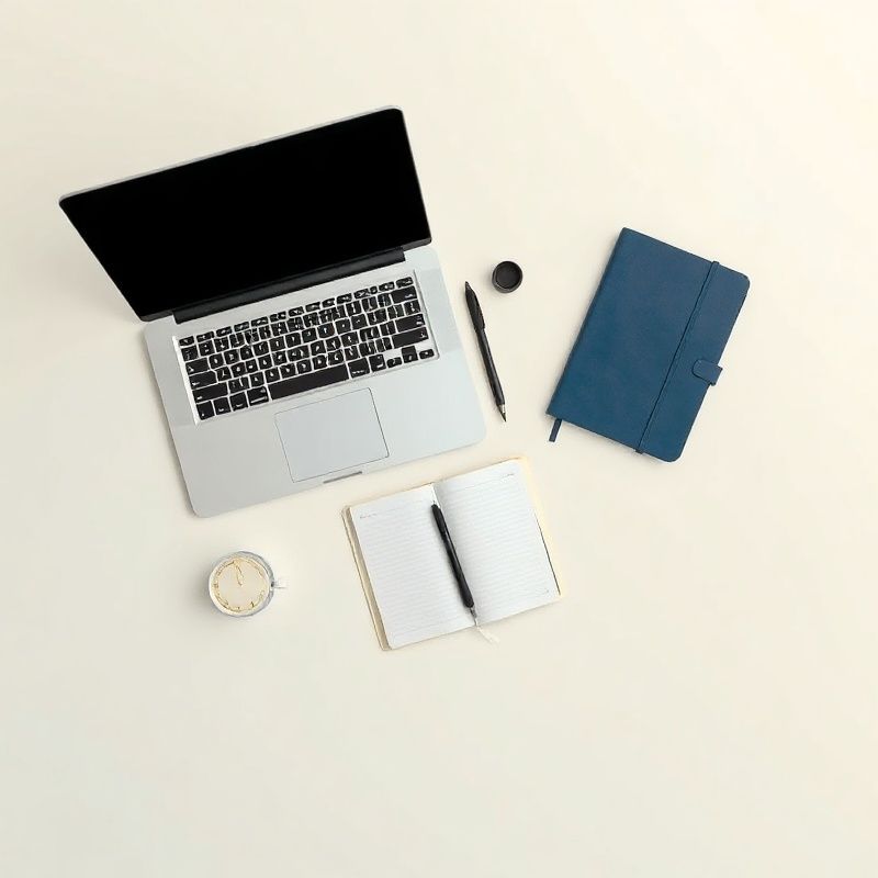 Bureau minimaliste avec ordinateur portable et carnet